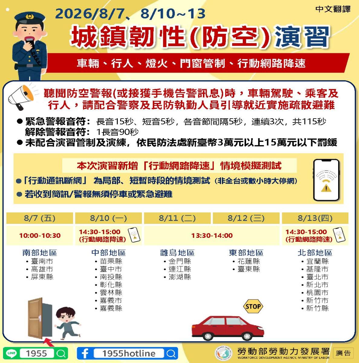 城鎮韌性（防空）演習多國語宣導素材 中文翻譯