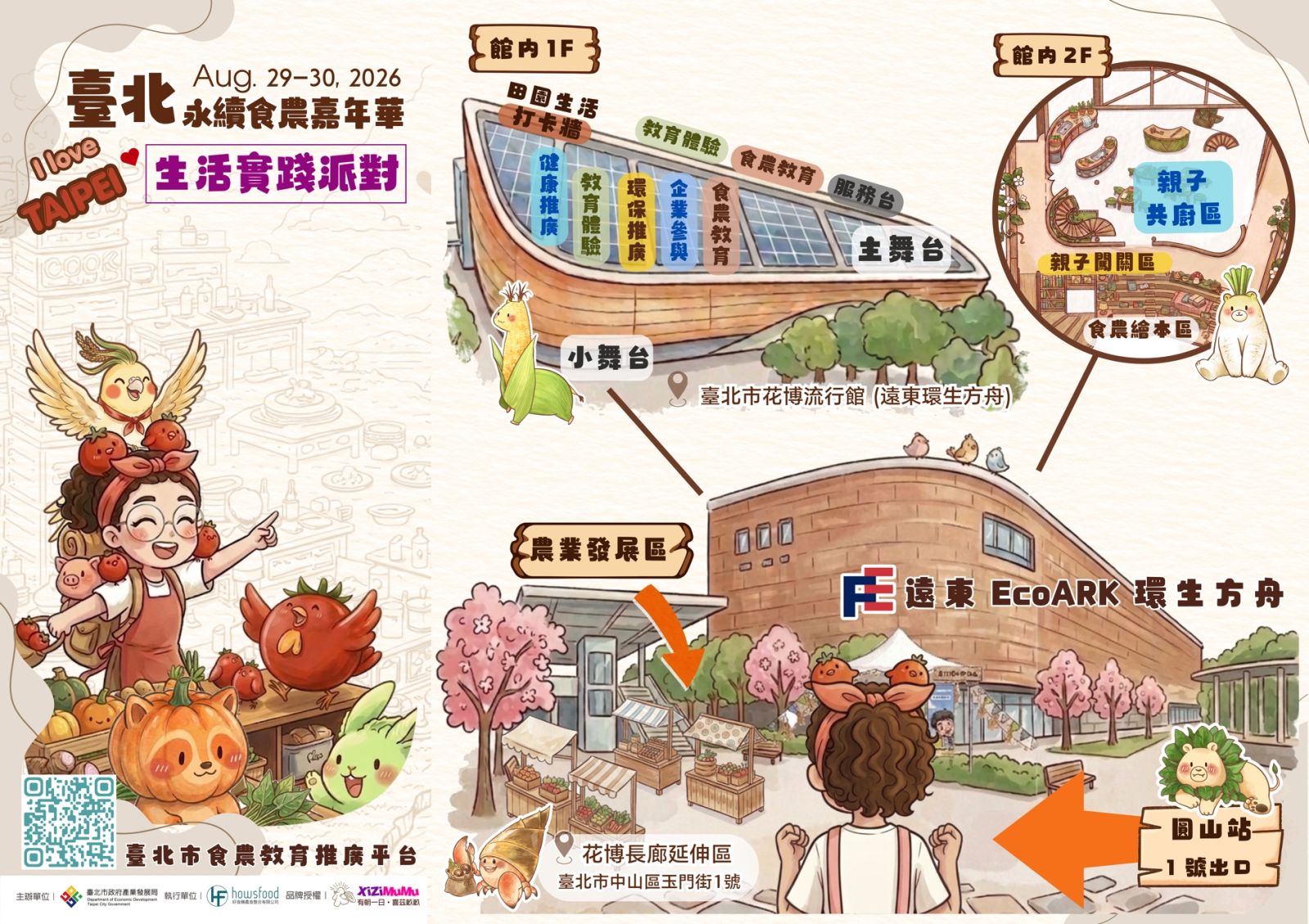 全區位置圖，圓山捷運站1號出口往中山北路方向步行5分鐘即可抵達流行館!